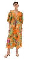 Farm Rio Fresh Macaws Orange Midi Dress Fresh Macaws Orange In Fresh Macaws Orange