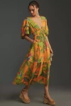 Farm Rio Fresh Macaws Orange Midi Dress Fresh Macaws Orange In Multicolor
