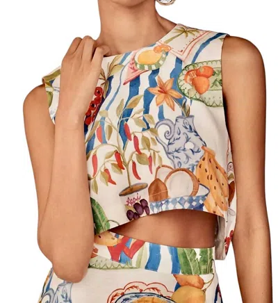 Farm Rio Fresh Table Crop Top In Off White In Multi