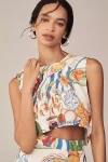 Farm Rio Womens Fresh Table Off-white Fresh Table Crop Linen-blend Top In Multi