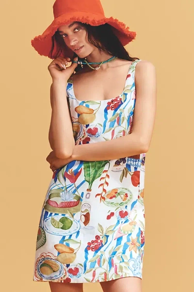 Farm Rio Fresh Table Linen Sleeveless Scoop-neck Mini Dress