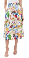 Farm Rio Womens Fresh Table Off-white Fresh Table Pleated Linen-blend Midi Skirt