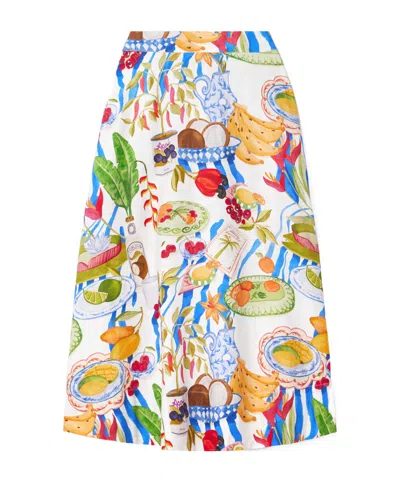 Farm Rio Fresh Table Patterned Midi Skirt In Multi