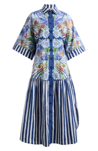 Farm Rio Fresh Table Scarf Cotton Shirtdress Dress