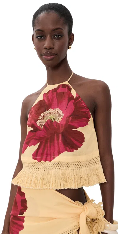 Farm Rio Fringe Blouse Poppy Flowers In Multi