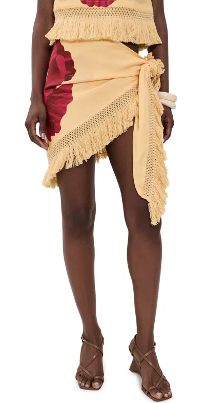 Farm Rio Fringe Skirt Poppy Flowers In Yellow