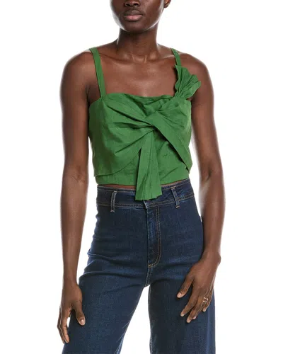 Farm Rio Front Bow Linen-blend Top In Green