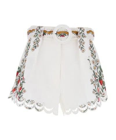 Farm Rio Fruit Beauty White Shorts With Print On Front And Back And Belt In Viscose For Women In Multi