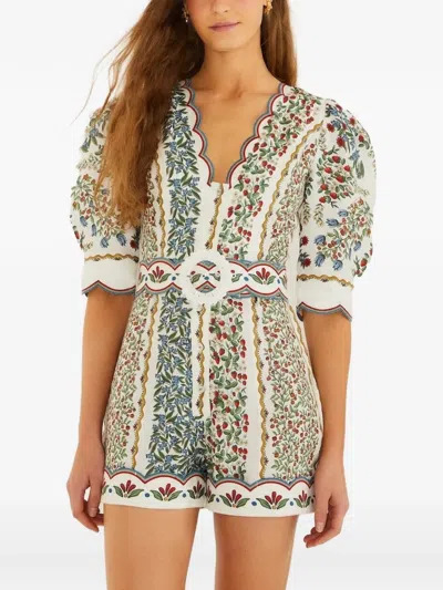 Farm Rio Fruit Beauty Floral-print Scalloped-trim Playsuit In Multi