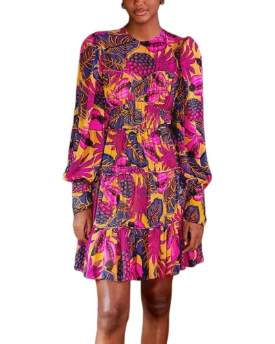 Farm Rio Fruit Dream Yellow Long Sleeve Mini Dress In Multi