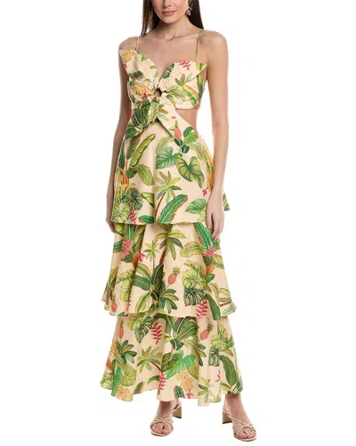 Farm Rio Fruit Forest Linen-blend Maxi Dress In Brown