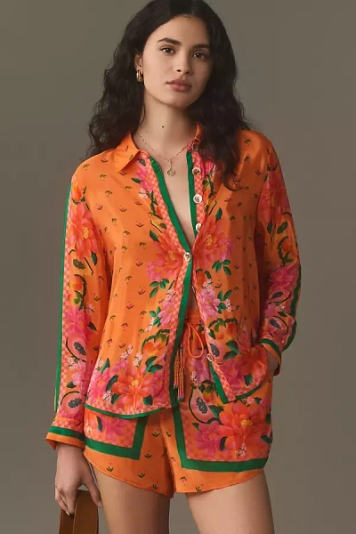 Farm Rio Fruit Garden Long-sleeve Buttondown Shirt In Multicolor
