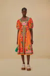 Farm Rio Fruit Garden Scarf Orange Midi Dress In Multi