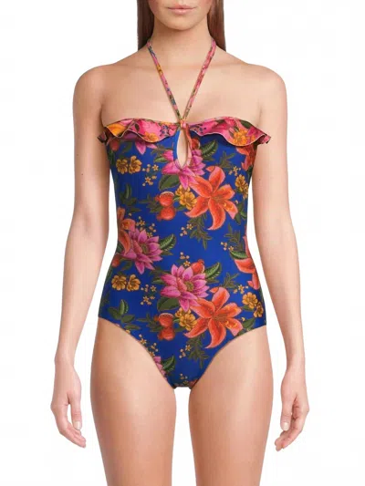 Farm Rio Fruitful One Piece Swimsuit In Summer Blue In Multi