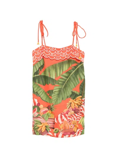 Farm Rio Fruit-print Scalloped-trim Mini Dress In Multi