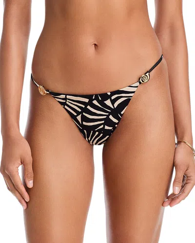Farm Rio Full Cut Allover Print Bikini Bottom With Shell Detail In Black