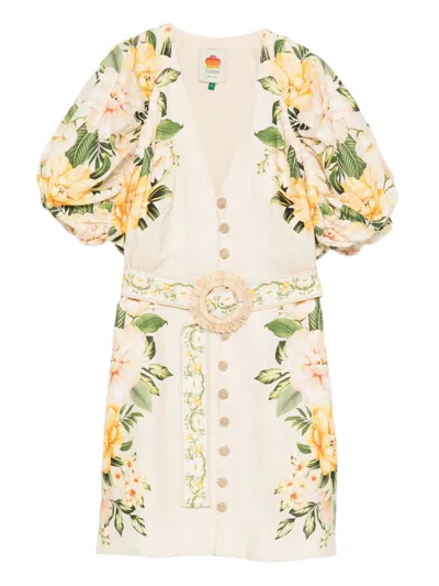 Farm Rio Sand Garden Cascade Euroflax Premium Linen Mini Dress