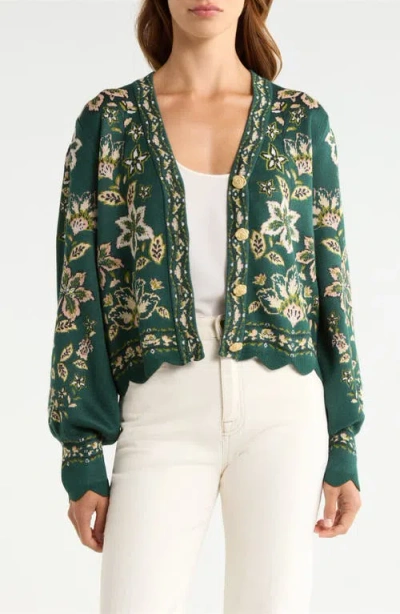 Farm Rio Garden Delight Button-up Cardigan In Green