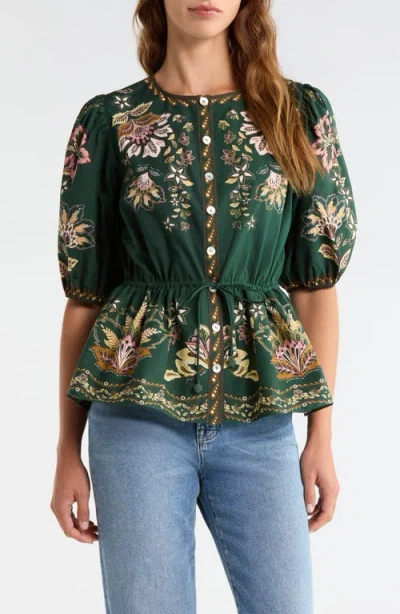 Farm Rio Garden Delight Peasant Top In Multi