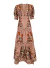 Farm Rio Garden Delight Pink Short Sleeve Maxi Dress In Multicolor