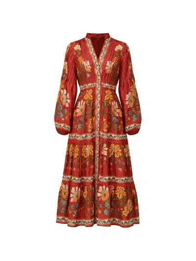 Farm Rio Garden Delight Tiered Maxi Dress In Red