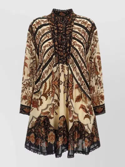 Farm Rio Garden Lace Midi Dress High Neck Buttons In Neutral