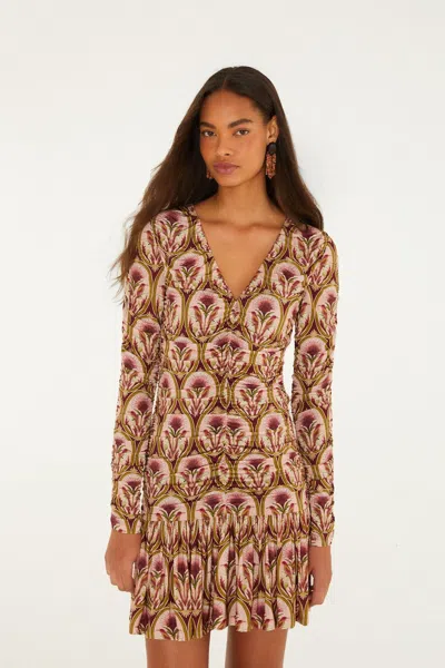 Farm Rio Garden Medal Long Sleeve Mini Dress In Multi