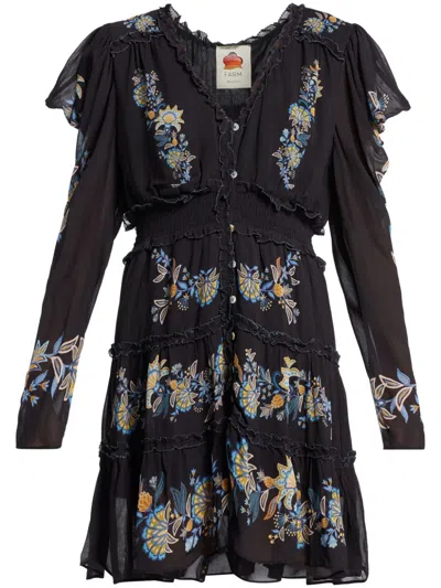 Farm Rio Garden Mini Dress In Black
