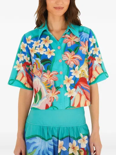 Farm Rio Garden Of Life Floral-print Cropped Shirt In Multi