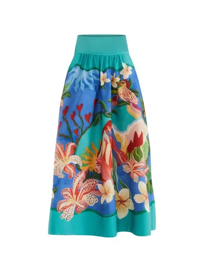 Farm Rio Garden Of Life Midi Skirt In Green