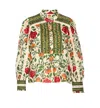 Farm Rio Garden Tapestry Print Popover Shirt In Green