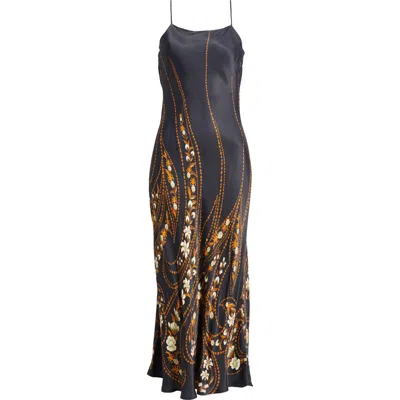 Farm Rio Garden Silhouette Maxi Slip Dress In Black