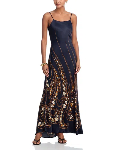 Farm Rio Garden Silhouette Slip Dress In Blue