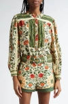 Farm Rio Garden Tapestry Print Popover Shirt In Garden Tapestry Sand