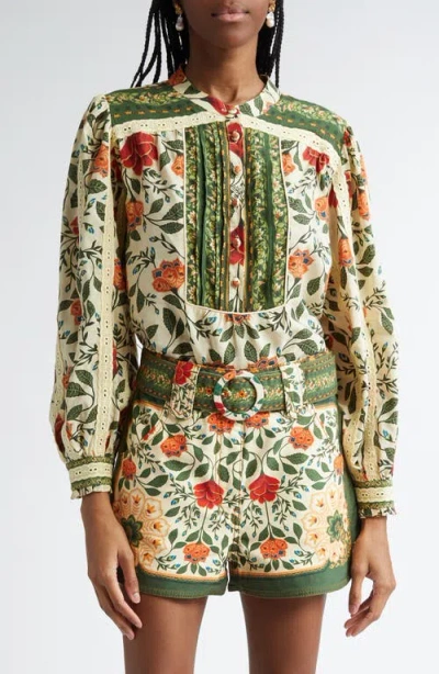 Farm Rio Garden Tapestry Print Popover Shirt In Garden Tapestry Sand
