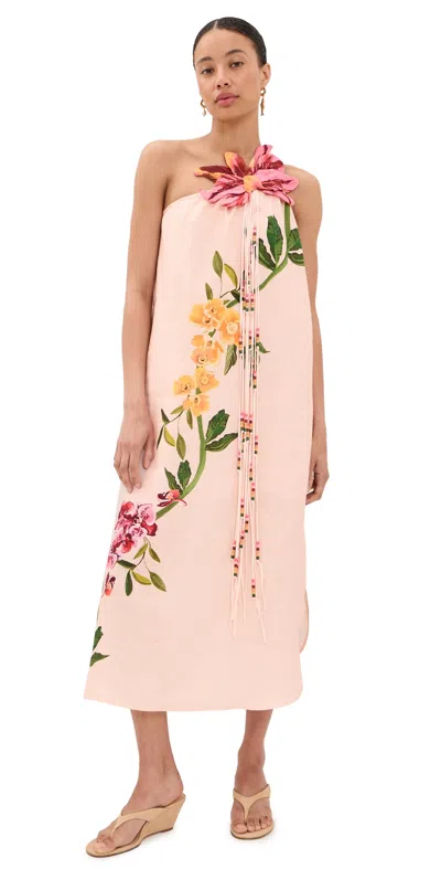 Farm Rio Garden Terrace Pink One Shoulder Maxi Dress Garden Terrace Pink In Multi