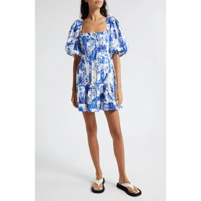 Farm Rio Garden Tiles Button Front Linen Blend Dress In Multicolor