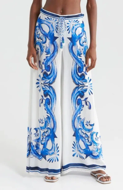 Farm Rio Garden Tiles Cover-up Trousers In Garden Tiles Off-white