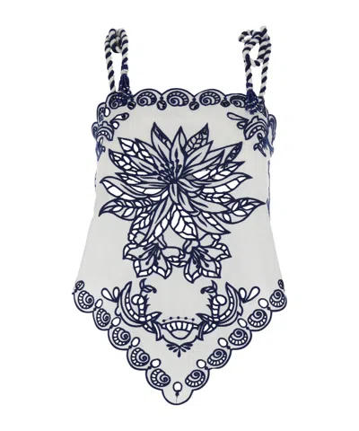 Farm Rio Garden Tiles Richelieu Blouse In White