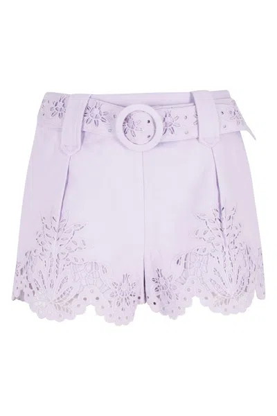 Farm Rio Geometric Richelieu Twill Midi Short In Purple