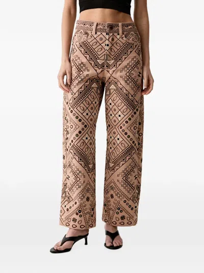 Farm Rio Geometric-embroidered Straight-leg Trousers In Multi