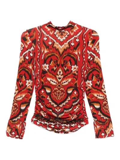 Farm Rio Geometric-pattern Long-sleeves T-shirt In Red