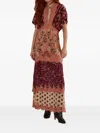 Farm Rio Glam Tapestry Burgundy Laces Short Sleeve Maxi Dre In Multi