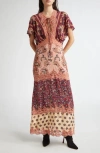 Farm Rio Glam Tapestry Lace Trim Maxi Dress In Glam Tapestry Burgundy
