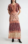 Farm Rio Glam Tapestry Lace Trim Maxi Dress In Glam Tapestry Burgundy