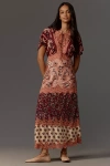 Farm Rio Glam Tapestry Lace Trim Maxi Dress In Pink