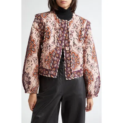 Farm Rio Glam Tapestry Quilted Jacket In Glam Tapestry Burgundy