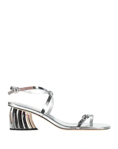 Farm Rio Gold Monstera Heel Scalop Sandal Woman Sandals Silver Size 7.5 Leather