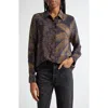 Farm Rio Golden Foliage Button-up Pajama Shirt In Golden Foliage Black
