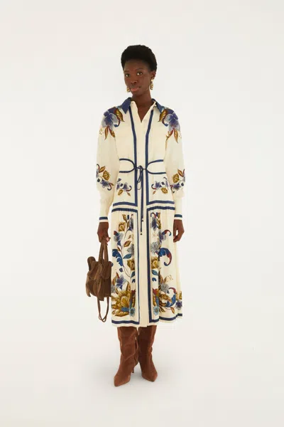 Farm Rio Floral-print Belted Midi Shirt Dress In Neutral